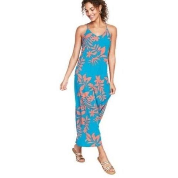 Old Navy Blue Summer Aqua Full Length Dress Summer Patterned XXL Spring - Picture 1 of 7
